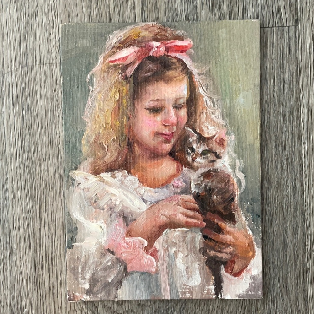 Oil painting-girl with kitty
